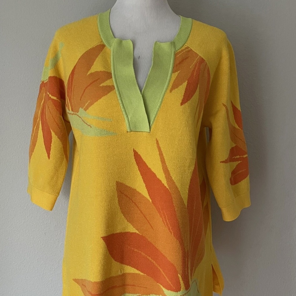 Soft Surroundings Tropical La Paradiso V-Neck Short Sleeve lSweater Size 1X